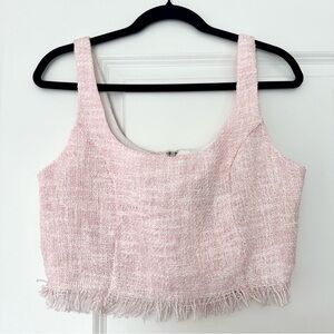 NWT! Le Lis (M) Pink / White Tweed Cropped Top Fringed Hem - Quiet Luxury Vibes